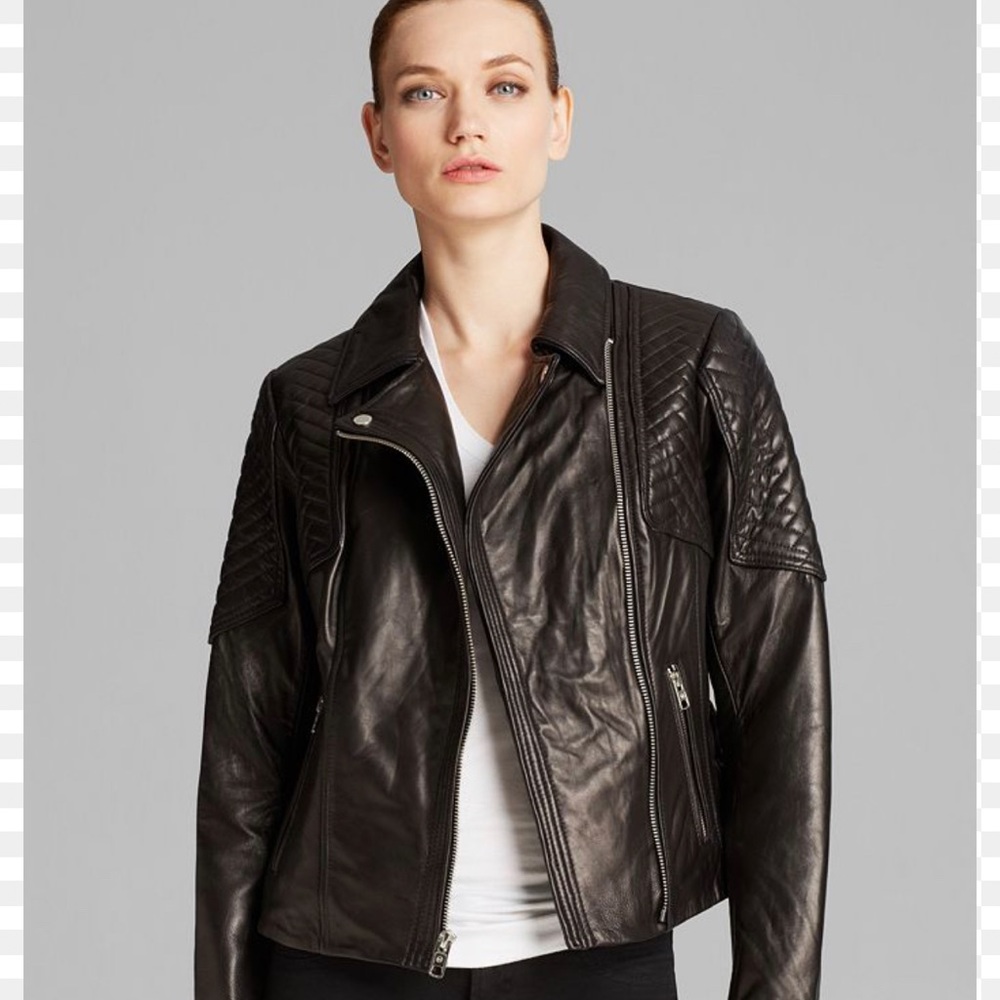 MICHAEL KORS BROWN LEATHER QUILTED MISSY NOTO JACKET 10/10 CONDITION - Picture 1 of 10